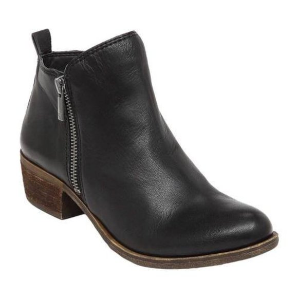 Lucky Brand Shoes - Lucky Brand Basel Black Leather Dual Side Zipper Ankle Bootie